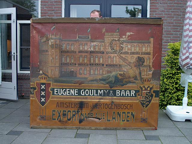 Dit is de ontdekking van het jaar. Gevonden in Dommelen,een reclame schilderij van Goulmy & Baar rond 1912.Ik vermoed dat dit op beurzen en tentoonstellingen gehangen heeft.Zo ook op de Taba in Amsterd...