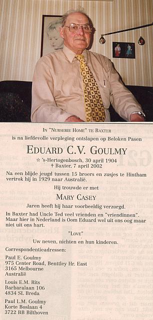 Eduard Goulmy Foto is genomen bij zijn broer Michel te Deventer begin 1990.