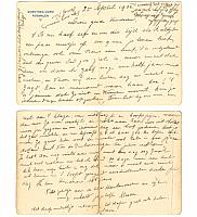 Deze briefkaart zat in een envellop  geplakt achter de foto van zijn vrouw Dorothea Op de envellop heeft Eugène geschreven Onze Lieve Meretje laatste brief geschreven naar de kinderen te weenen. 25 ap...