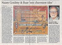 Artikel: Naam Goulmy & Baar 'een charmant idee'. (Uit Brabants Dagblad, door Mary van Erp, 25-03-2011)