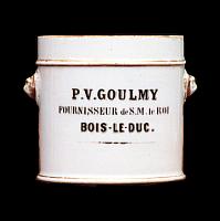 Poseleine potje. De verpakking van Goulmy's Nederlansch Vleesch-Extract(Geconcentreerde Bouillon). Bron. M.Goulmy