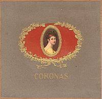 Deksel van sigarenkistje Madame Recamier,kwaliteit Coronas 9cent sigaar.