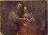 No.12van een serie van 21 reprodukties. Het Joodsche Bruidje.Geschilderd door Rembrandt 1606-1669.Het werd uitgegeven als reclame materiaal met aan de achterkant etiket met Firma Naam.Ik vermoed da...